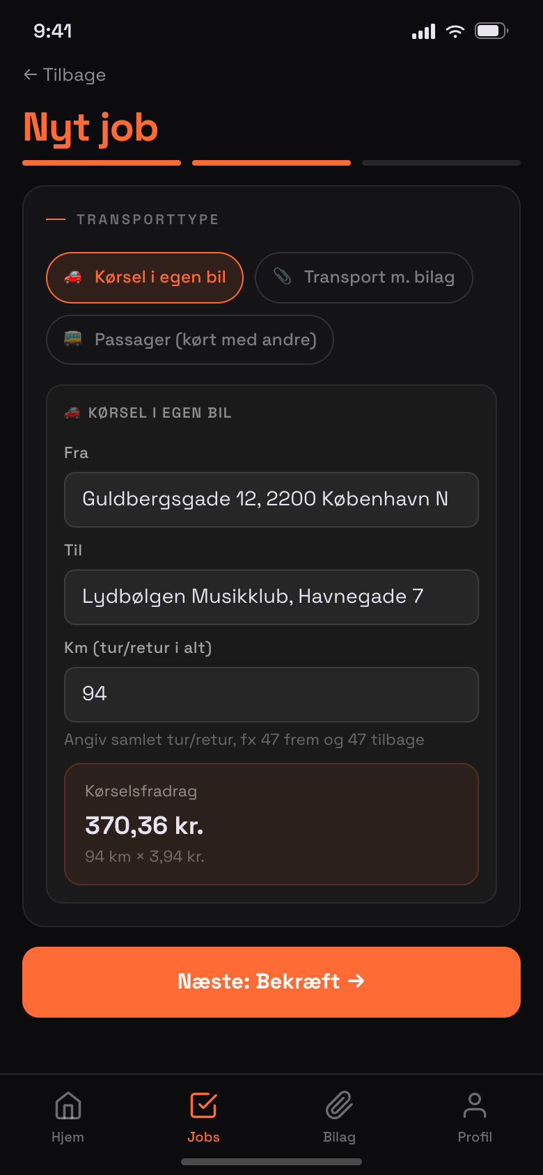 Kørselsregistrering i portalen med live-beregnet kørselsfradrag